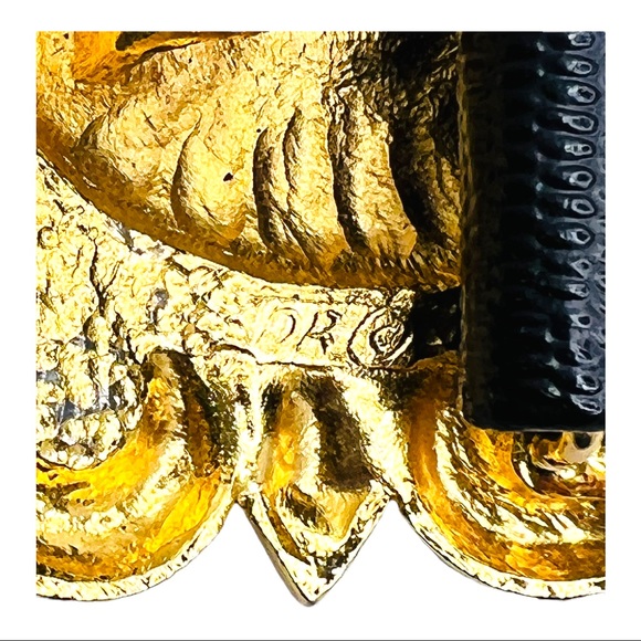Doreen Ryan Vintage 80's Brushed Gold Belt Buckle With Black Cabochon Center - Picture 7 of 10